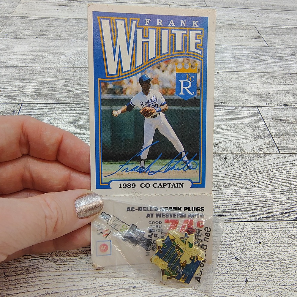 Frank White Royals 1989 Promo Card AC Delco Spark Plug Pin MLB Crossover